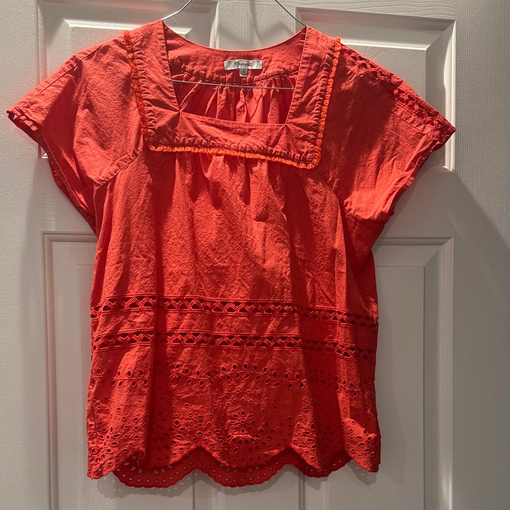 Madewell Eyelet Angelica Top. Coral. Cap sleeves size small